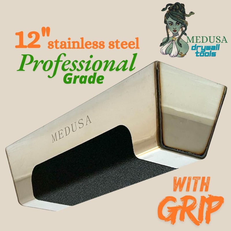 MEDUSA 's Flexible Stainless Steel Drywall Taping Knife Set with 12" Mud Pan and Grip: Classic Style Light Weight Handles with Strong Flexible Blades for Professional and beginner friendly Finishers - Image 2